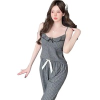 Ensemble de pyjama tricoté sexy et romantique pour femme 2026 – Nuisette d'hiver en cachemire avec nœud et bretelles, ensemble trois pièces pour la maison