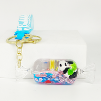 Porte-clés créatif en acrylique avec panda de dessin animé mignon, breloque à paillettes liquides flottantes, imprimé UV, couleur personnalisée