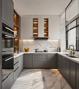 Meubles de cuisine chinois, armoires, design de porte, prêt à assembler, ensemble complet, bois massif, armoires de cuisine modulaires de luxe - Product Image 3
