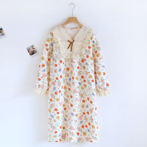 Cotton in hoa ren v-cổ Pajama nightdress Rose vườn in mùa đông nhiệt thoáng khí thời trang ngủ Ăn mặc - Product Image 2