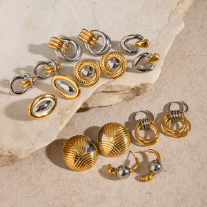 Yueli Geometric Hoop Earrings 18k Gold <b>Titanium</b> Steel Unisex Party Jewelry - Product Image 2