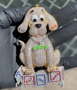 Colgante de Plata de Ley 925 con Moissanita VVS1 Certificada, de Lujo, Totalmente Personalizado, con Diseño de Perro 3D de Dibujos Animados y Esmalte Brillante - Product Image 1