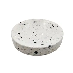 Nanwei Stone Round White Terrazzo Modern Logo Soap Dish Eco-Friendly