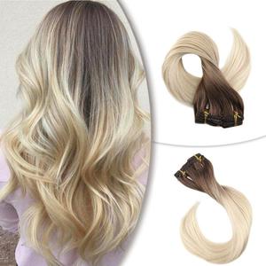 <span class=keywords><strong>Clip</strong></span> di colore ombre dei capelli umani vergini doppio disegnato di migliore qualità sulle estensioni dei capelli capelli a consegna rapida - Product Image 6