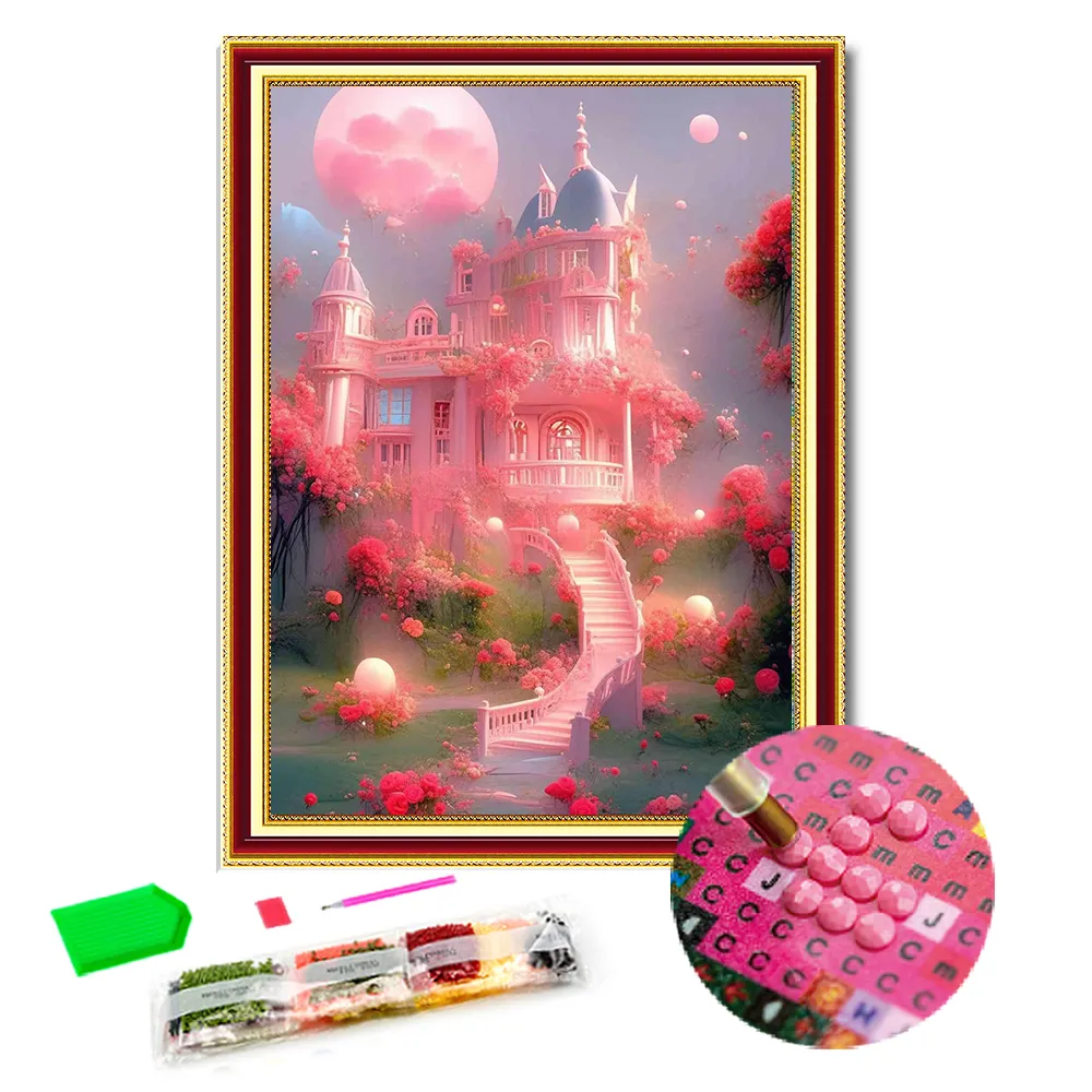 hersteller großhandel 5d diamant malerei wandkunst heimdekor rosa burg gemälde diy diamant malerei sets heimdekor