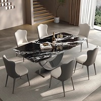 Table à manger moderne en pierre noire Moon, fabriquée en Chine, pour restaurant