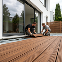 Planches de terrasse en composite WPC couleur teck, aspect bois, imperméables pour jardin, patio, balcon