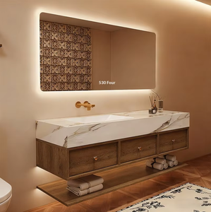 Conjunto de Muebles de Baño de Madera de Nogal Antiguo, Integrado y sin Juntas, con Lavabo y Grifo - Product Image 2