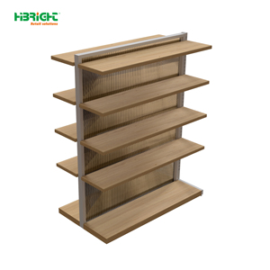 Highbright Modern <b>Wood</b> Look Retail Display Shelf Metal Frame Grocery Shop <b>Rack</b> for Supermarket and Grocery - Product Image 1