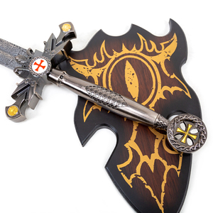 Espada de Caballero Templario Cruzado Medieval - Espada Larga Decorativa de Estilo Gótico Oscuro con Emblema Negro y Dorado - Product Image 4