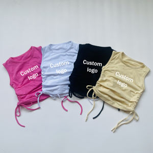 Canotta in cotone senza maniche per <span class=keywords><strong>bambina</strong></span> Ruidian gilet plissettato con coulisse di base in puro colore - Product Image 4