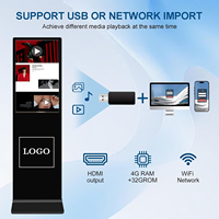 Écran publicitaire interactif LCD de 65 pouces avec indice de protection IP65, écran TV sur pied pour les magasins de détail, utilisation en ascenseur, menu numérique