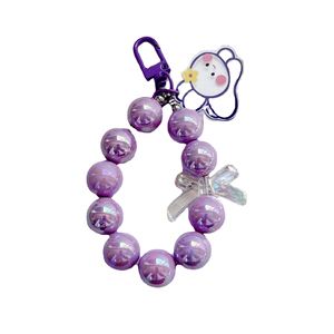 New Arrival Cute Rabbit Cartoon Keychain DIY Colorful Crystal <b>Beaded</b> Acrylic Keychain Accessories for Girl Bag Phone Lanyard - Product Image 1