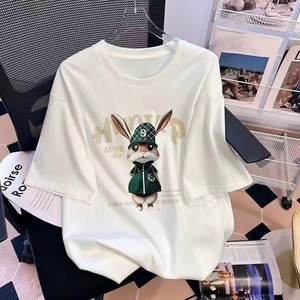 T-<span class=keywords><strong>shirt</strong></span> décontracté surdimensionné pour <span class=keywords><strong>femme</strong></span>, idéal pour l'été, à manches courtes, avec logo, <span class=keywords><strong>100</strong></span> % <span class=keywords><strong>coton</strong></span>, coupe ample et motif imprimé - Product Image 2