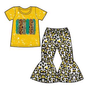 Ropa de Boutique al por Mayor, Conjuntos de Ropa para Bebés Niñas, Pantalones de Campana de Manga Corta, Estampado de Leopardo, Trajes de Granja para Niños - Product Image 1