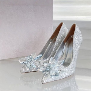 Escarpins de mariée d'été luxueux à talon aiguille, avec strass et dentelle, talon fin de 8,5 cm, dessus en cuir véritable, bride cheville, pour femme - Product Image 2