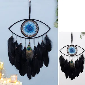 CELION Handmade Black Feather Blue Eye <span class=keywords><strong>Dreamcatcher</strong></span> Wall Good Luck Charm Evil Eye Dream Catcher per la decorazione della parete casa - Product Image 1