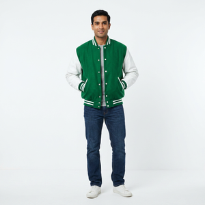 Veste bomber varsity tendance pour homme, manches en cuir, veste de baseball en polyester, surdimensionnée, vestes varsity personnalisées - Product Image 1