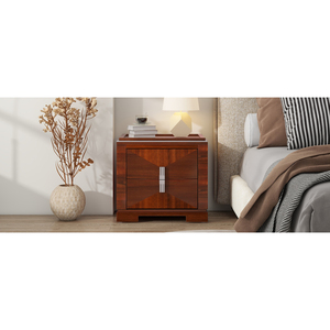 Mid Century Modern Nightstand 2 <b>Drawers</b> Wood Diamond Design <b>Storage</b> Side Table Bedroom Furniture - Product Image 4