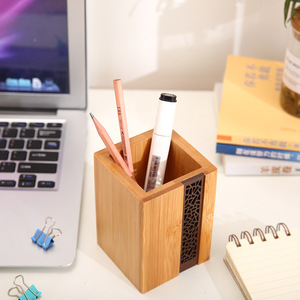 <b>Solid</b> <b>Wood</b> Pen Holder Square 11x8x8cm Beech Walnut Office <b>Desk</b> Storage Box Custom Logo Available - Product Image 3