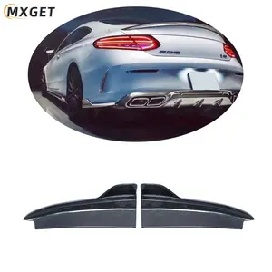 MXGET Carbon Fiber Rear Bumper Lip Diffuser Splitters For Mercedes Benz C class W205 C205 C63 AMG Sport Rear Splitter 2D