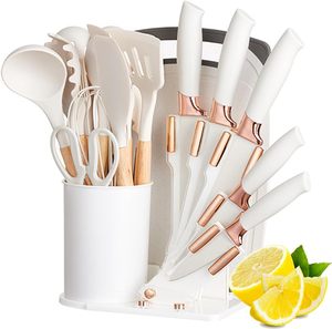 Ustensiles de cuisine en silicone 19 pièces, spatule de cuisson double niveau, cuillère, couteau à découper à tête électrolytique, support de rangement, seau de rangement - Product Image 2
