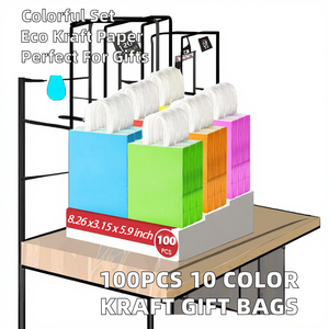 100PCS 10 Colors Mixed Kraft <b>Paper</b> Shopping Bags 8.3x4.3x10.6in Handles <b>Biodegradable</b> Promotion Kids Party Wedding Holiday - Product Image 2