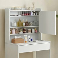Ensemble de coiffeuse de luxe en bois blanc avec miroir éclairé, plateau en verre et tiroirs à éclairage intelligent pour chambre à coucher, vente en gros, MOQ 100