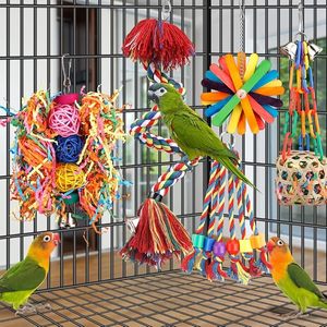 5pcs Colorful Bird Rope Perch with Bell Chewing Shredding <strong>Foraging</strong> <strong>Toys</strong> Parakeet <strong>Parrot</strong> Swing Climbing Standing Hanging <strong>Toys</strong> - Product Image 5