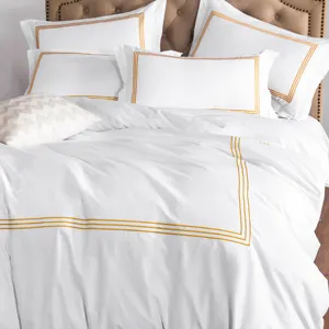 wholesale bedding set 100% cotton Colored embroidery hotel bed sheet linen