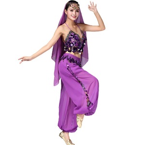 Belly <b>Dance</b> Costume Chiffon Sequined Tassel Wide Leg <b>Pants</b> Set Female Performance Wear - Product Image 5