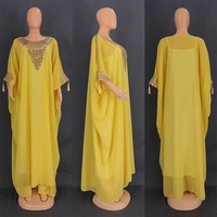 Meistverkauftes Muslimisches Gewand Damen Chiffon Dubai Loser Langer Rock Pailletten Retro Party Kaffeefarben Marokko Afrika Kleid Großhandel