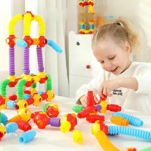 Early Educational DIY Building <b>Block</b> Set Colorful for Tube Stretch <b>Plastic</b> Corrugated Decompression Vent Telescopic Toy for Kids - Product Image 2