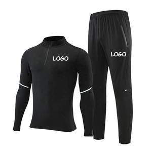 Pakaian Olahraga Pria Logo Kustom Poliester Lengan Panjang Seperempat Ritsleting Celana 2 Potong Set Pakaian Joging Grosir - Product Image 5