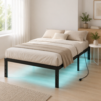 Neues Vollgrößen-Eisenbett mit LED-Beleuchtung, Modulares Design, Einfache Montage, Integrierter Stromanschluss, Klappbar, Geräuschloses Einzelbett