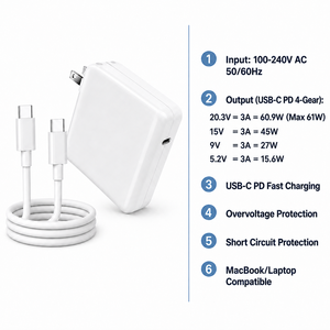 <span class=keywords><strong>Chargeur</strong></span> USB C pour ordinateur portable 61W 20.3V 3A Adaptateur secteur Type C pour <span class=keywords><strong>MacBook</strong></span> Pro 13 15 <span class=keywords><strong>Air</strong></span> 2018 <span class=keywords><strong>2020</strong></span> - Product Image 3