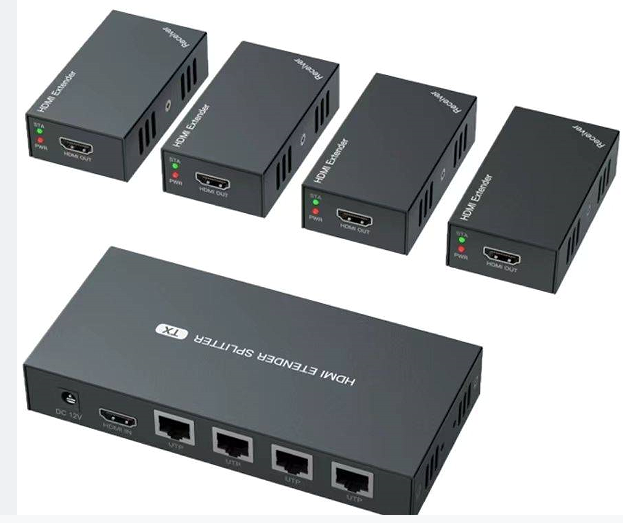 1x4 HDMI Extender Splitter IP Function Over Cat5e/Cat6 Ethernet Cable with Loopout - up to 60M/200M - EDID Management 1080P@60Hz