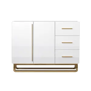 White Sideboard Nordic Buffet with Doors & Drawers & Adjustable Shelf in Small