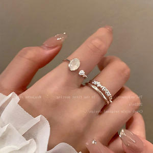 Anillos Ajustables de Piedra Lunar para Mujer, Anillos de Doble Capa con Temperamento, Regalos de Fiesta, Joyería - Product Image 2