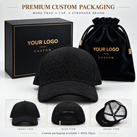 Topi Baseball Custom 6 Panel, Hitam, Pola Bintang Geometris Embos, Kain Twill Premium, Lapisan Satin Putih, Snapback