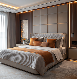 Vente <span class=keywords><strong>Lit</strong></span> plateforme moderne <span class=keywords><strong>futuriste</strong></span> avec lumière LED Tables de chevet flottantes <span class=keywords><strong>Lit</strong></span> double en tissu rembourré King Queen - Product Image 5