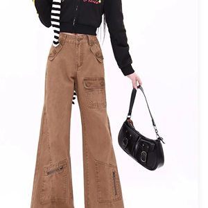 Femmes été nouveau américain haute rue vêtements de travail évasé <span class=keywords><strong>jean</strong></span> décontracté minceur Style droit respirant Denim - Product Image 4