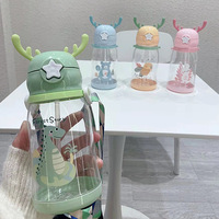 Botol Minum Anak Desain Tanduk Rusa Kartun Kekinian, Kapasitas Besar, Tipe Sedotan, Bahan PC, Hadiah untuk Pelajar, Ramah Lingkungan