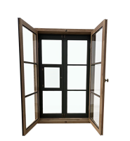 Ventana Francesa Abatible de Madera de Roble, Estilo Arquitectónico Antiguo y Elegante, Personalizada, con Malla de Acero Inoxidable, para Decoración de Villas y Edificios Retro