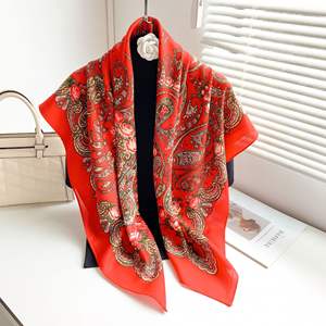 وشاح حريري مطبوع من شركة تصنيع المعدات الأصلية ODM fiscoose قطن من shwls * من الكاجو وشاح حريري مربع بتصميم مخصص للنساء - Product Image 3