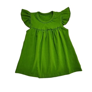 Robes unies à volants en gros pour enfants, robes de créateur en coton pour bébés, modèles de robes une pièce, robes d'été à volants - Product Image 2