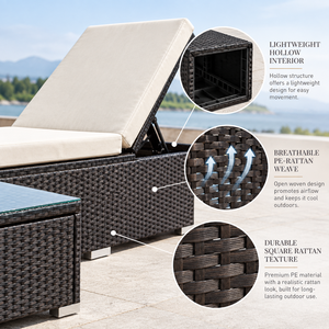 Silla de <span class=keywords><strong>Playa</strong></span> Acolchada de Ratán con <span class=keywords><strong>Respaldo</strong></span> Ajustable y Mesa Lateral Utilizable como Reposapiés - Product Image 3
