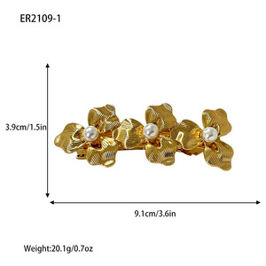 Nouvelle barrette à cheveux en métal avec fleur en perles argentées et dorées, accessoires pour filles - Product Image 5