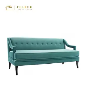 Velvet Sloping Cut Out Arm Wood Legs Antique Accent Chesterfield Sofa for Living Room lounge Indoor Furniture
