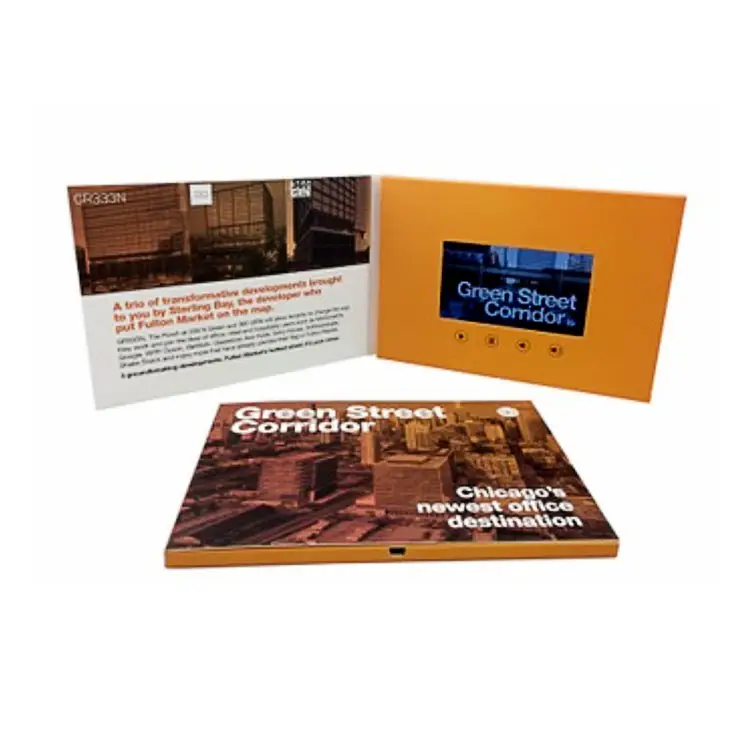 Cartão de vídeo de design de fábrica, 5 polegadas, placa de brochura de vídeo para marketing, lcd